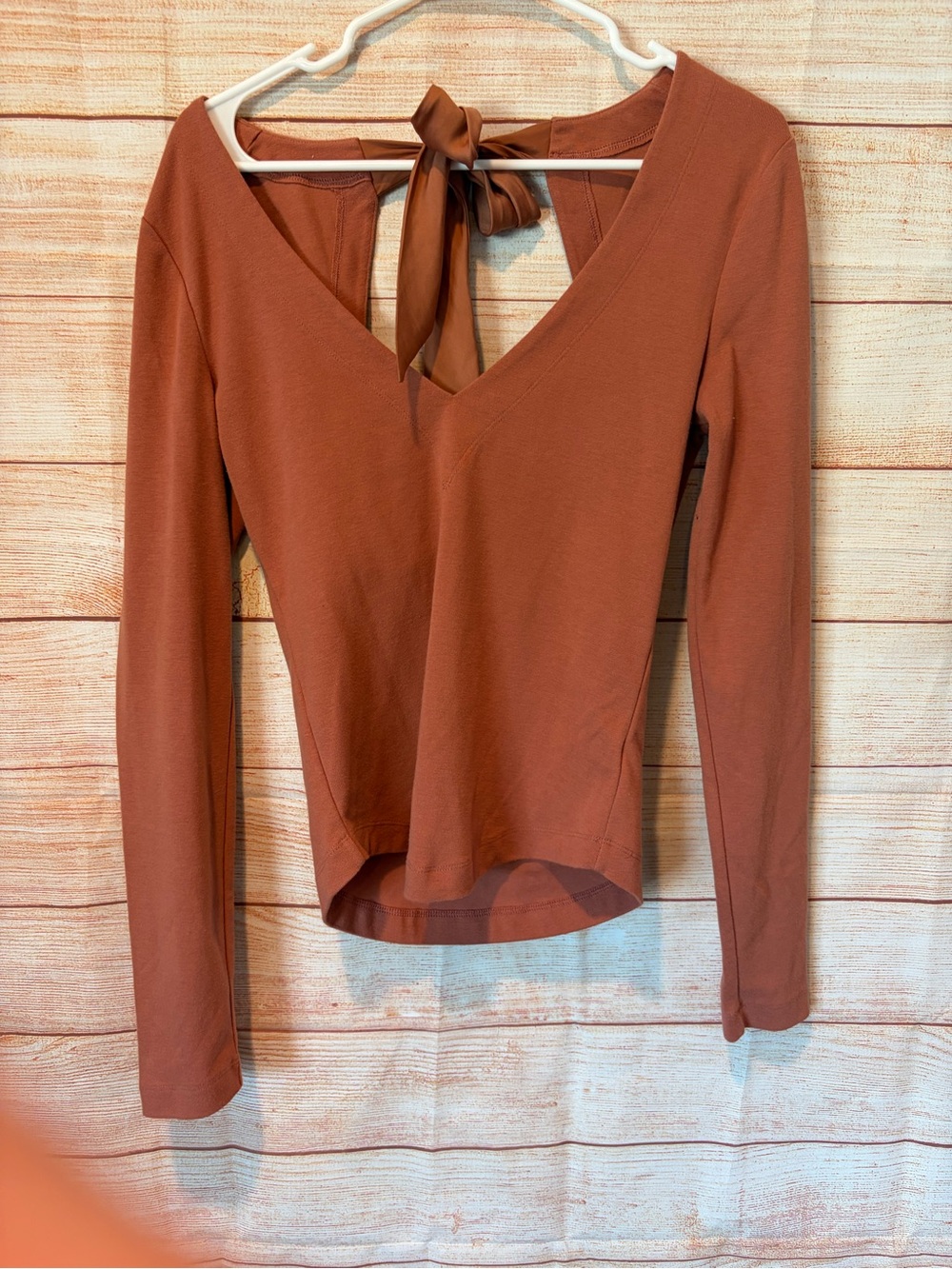 Free People Rust Long Sleeve V-Neck Top with Back Tie adorable